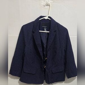 Cynthia Rowley Navy Blue Eyelet Blazer Jacket Pockets 3/4 Sleeves M